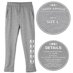 Under Armour Fleece Joggers Pants Mens L Gray Loose Drawstring Repeat Logo